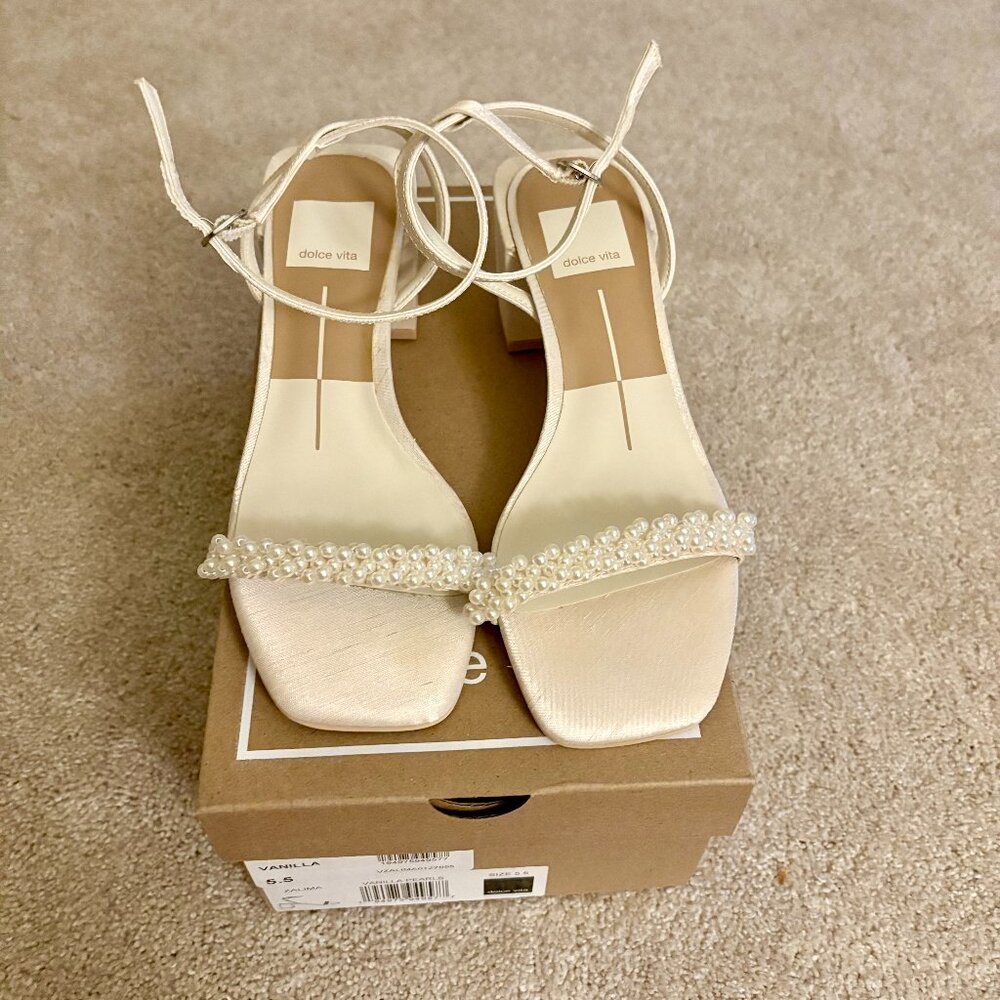 Dolce Vita Cream Pearl Embellished Heels - Picture 3 of 8